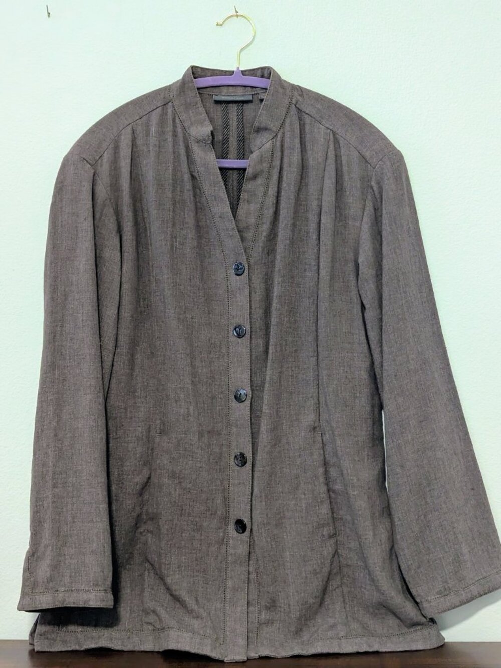 Amber Sun Linen-Blend Button-Front Jacket - Size Medium